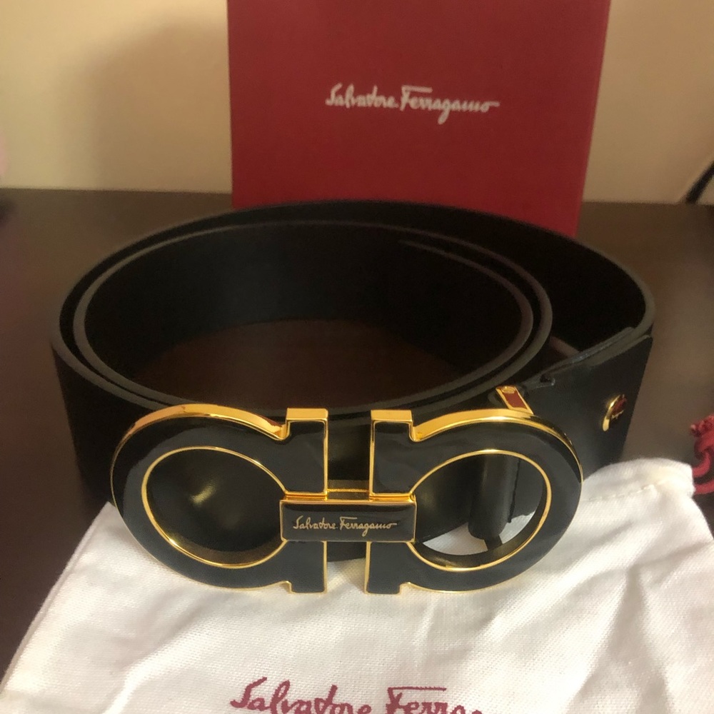 NWOT Salvatore Ferragamo Calfskin Leather Black Belt XL.